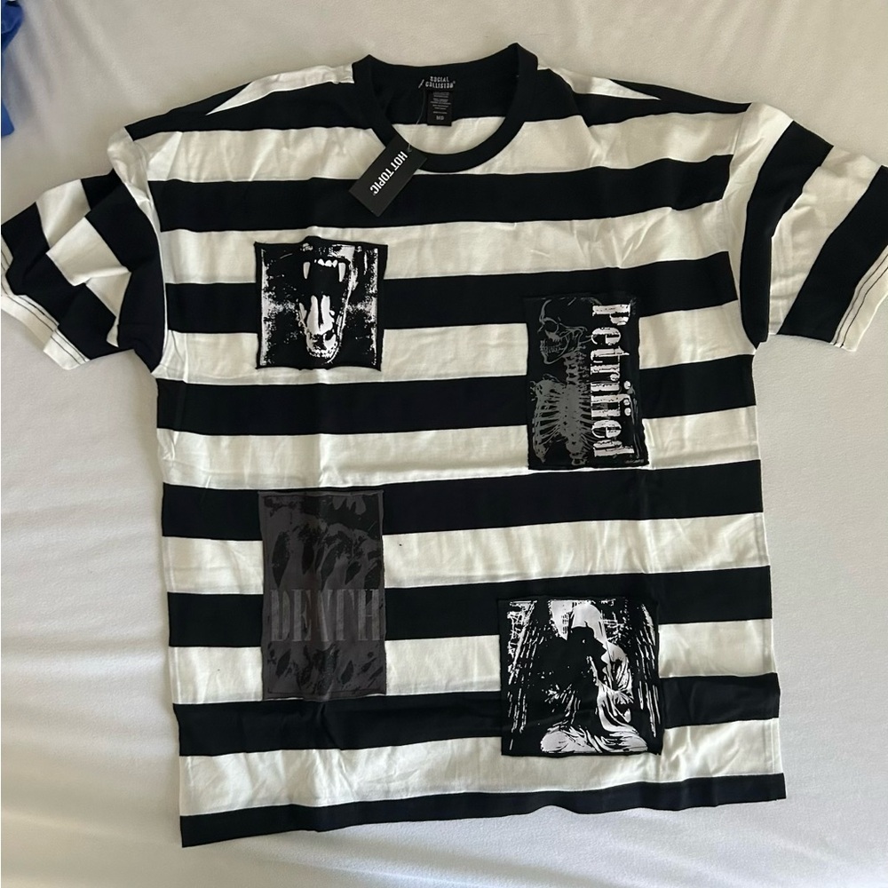 Black and White Striped Graphic T-Shirt